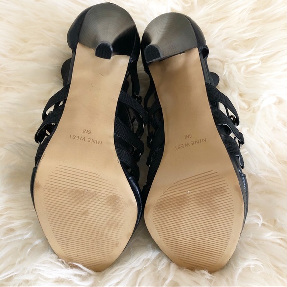 Nine West Black Strappy Open Toe Slip On Heels 5 - Picture 6 of 6